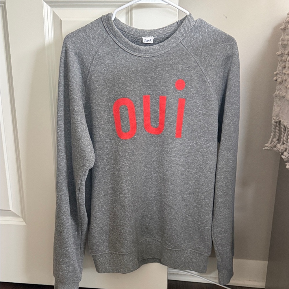 Clare V.  Gray Sweatshirt with Red 'Oui' Print
